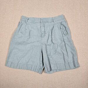 Garnet Hill Womens Linen Shorts Size 4 Elastic Waist Blue Green